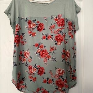 Floral Print Women's Top - Green and Red